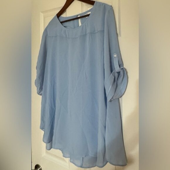 SUNG Alfred Sung XXL Lovely Blue Semi-Sheer Dressy Workwear Blouse Mid Sleeves - Picture 4 of 5